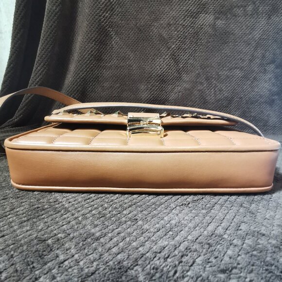 Cognac/Gold Quilted/Studded Leather Satchel/Crossbody NWOT #258 - Picture 11 of 13
